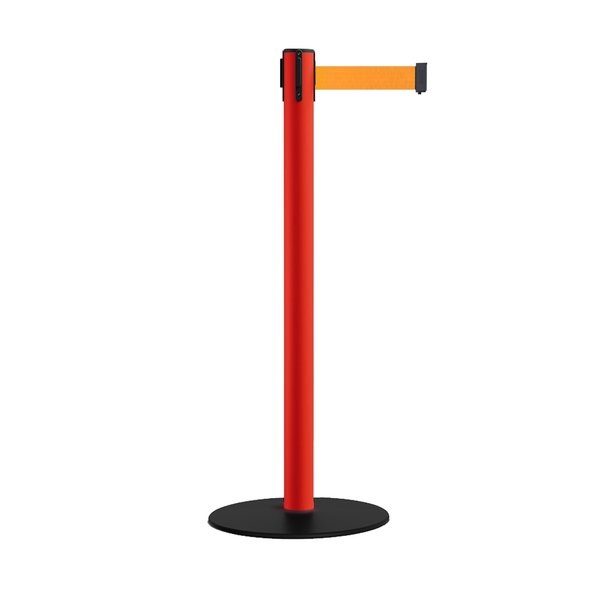 Montour Line Retractable Belt Stanchion, Low Base, 2.5" Red Post  9' Fl.Org Belt MSX630-RD-FOR-90